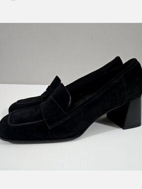 Chocolat Blu Zaza Pumps Womens EU 40 Black Suede Penny Loafer Block Heel
